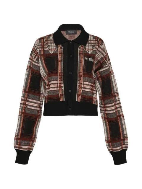 We11done plaid-knit collared cardigan