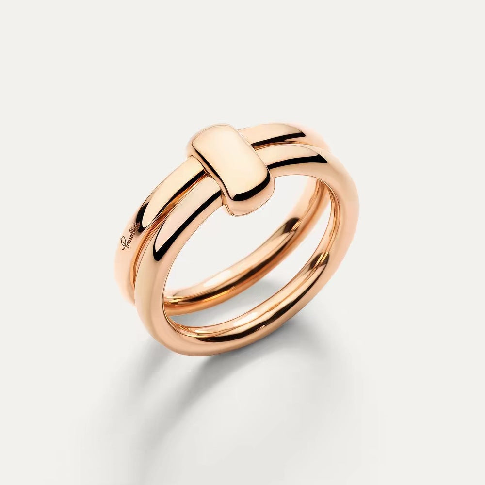 Pomellato Style Pillow Cubic Zirconia 18K Gold-Plated Ring