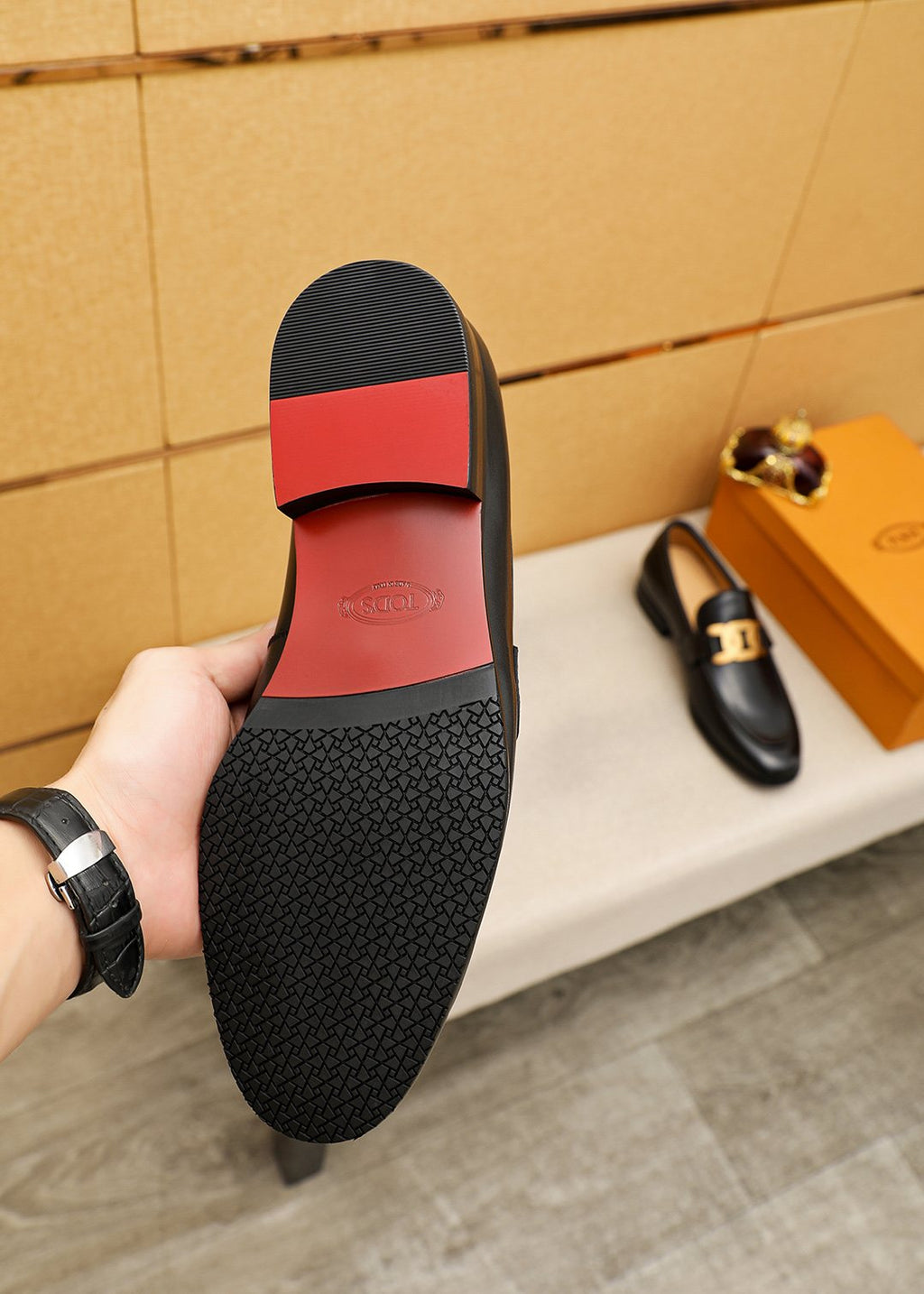 Tod's Black Gold-Hardware Loafers
