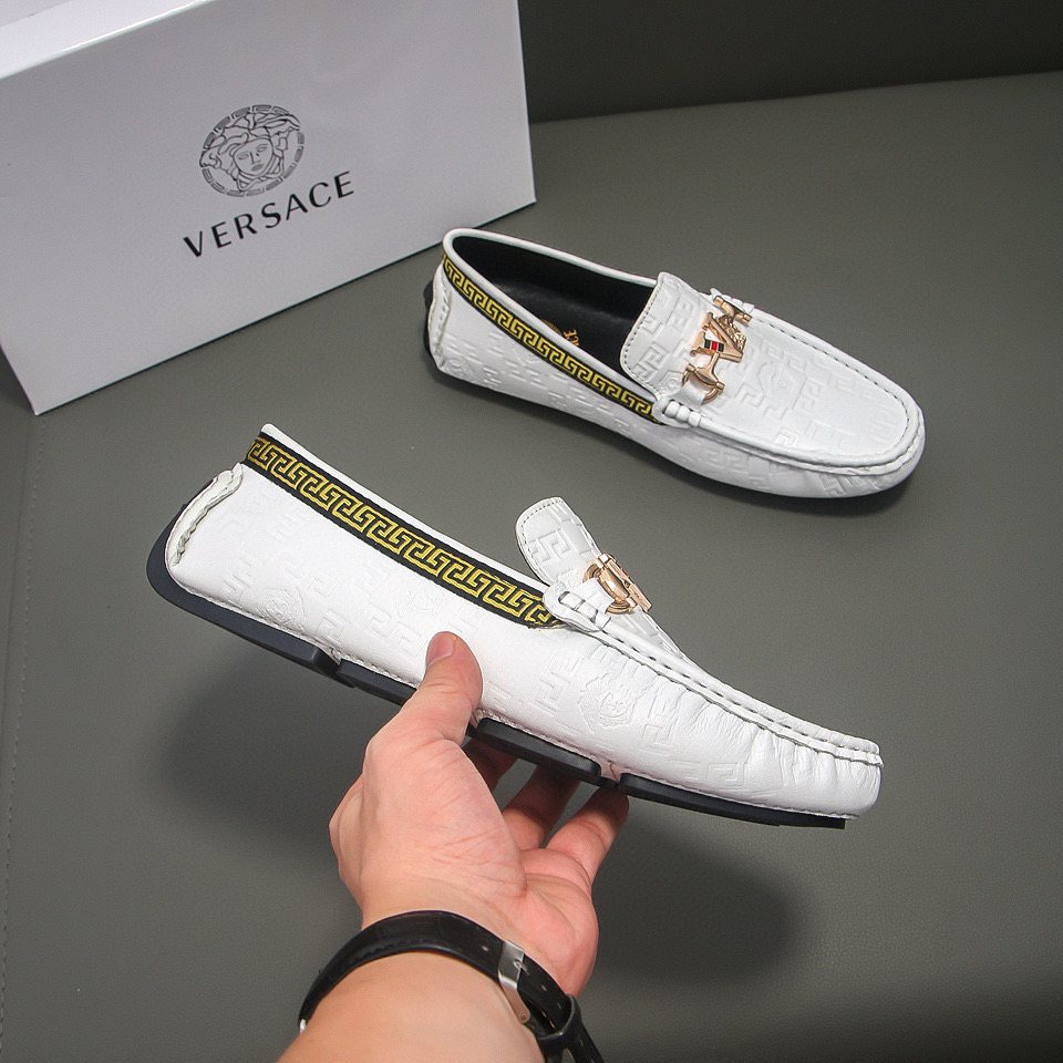 Versace White Textured Slip-On Loafers