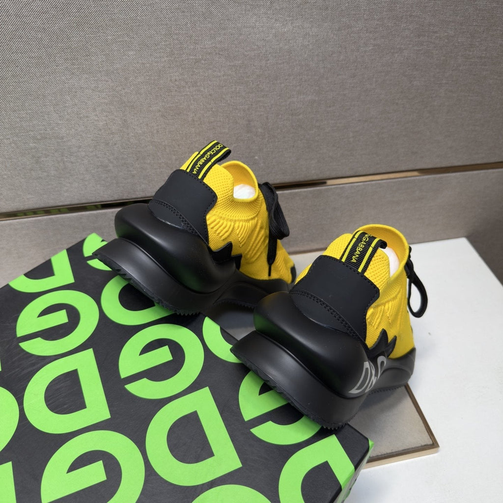 Dolce & Gabbana Yellow and Black Lace-Up Sneakers