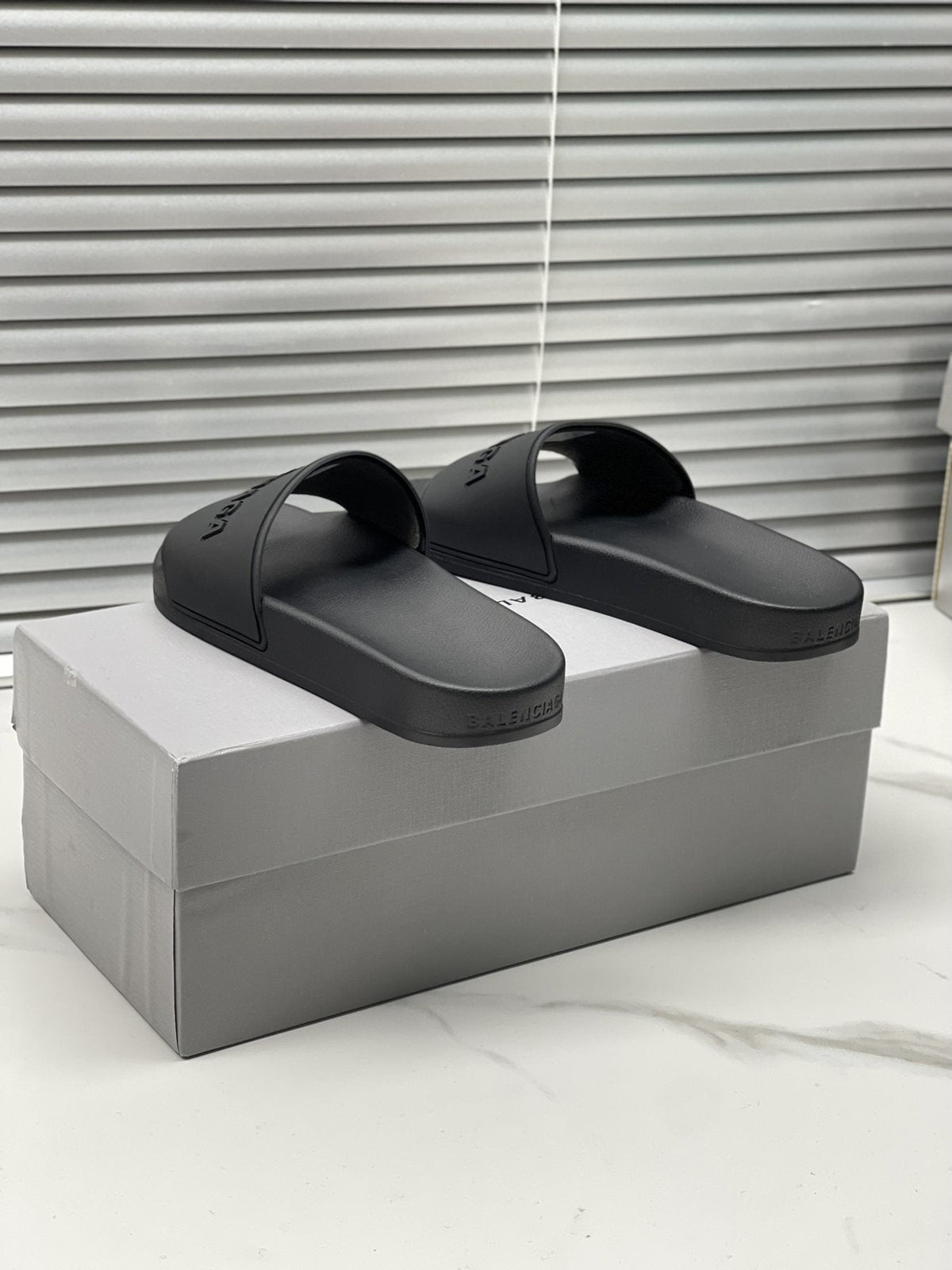 Balenciaga Black Embossed Slide Sandals