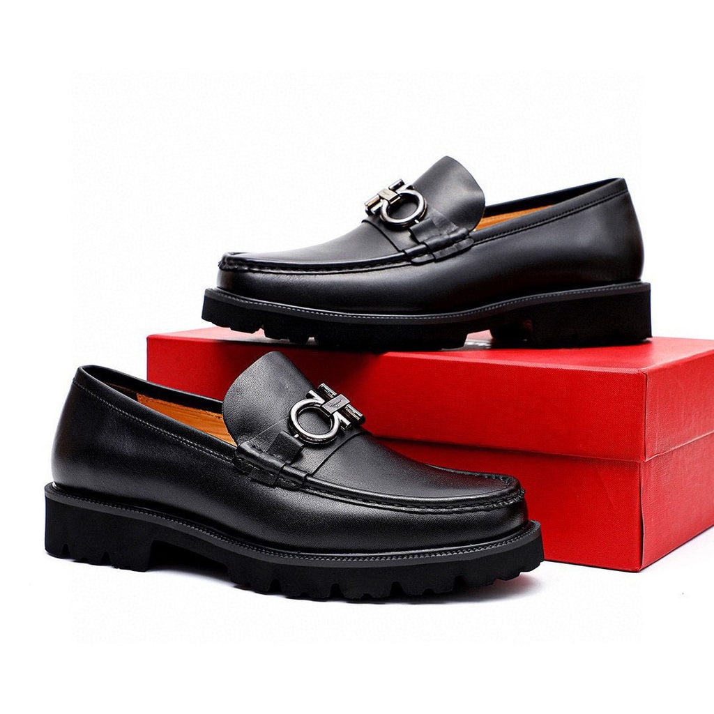 Ferragamo Men's Black Lug Sole Bit Loafers