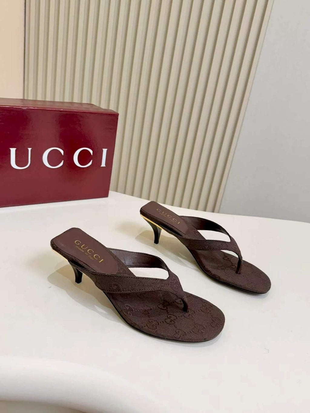 Gucci Monogram Thong Heel Sandals